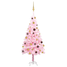 vidaXL rózsaszín PVC műkarácsonyfa LED fényekkel és gömbszettel 120 cm karácsonyi dekoráció