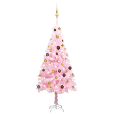 vidaXL rózsaszín PVC műkarácsonyfa LED fényekkel és gömbszettel 150 cm karácsonyi dekoráció