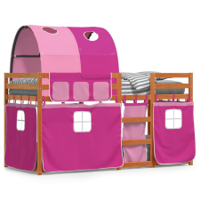 vidaXL rózsaszín tömör fenyőfa emeletes ágy függönyökkel 75 x 190 cm ágy és ágykellék
