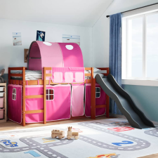 vidaXL rózsaszín tömör fenyőfa gyerek galériaágy alagúttal 90x200 cm gyermekágy