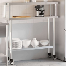 vidaXL rozsdamentes acél felső polcos konyhai munkaasztal 110x30x120cm konyhai eszköz
