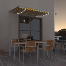 vidaXL Sárga és fehér kézzel kihúzható led-es napellenző 300 x 250 cm kerti bútor