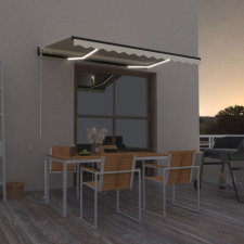 vidaXL sárga és fehér kézzel kihúzható LED-es napellenző 350 x 250 cm kerti bútor