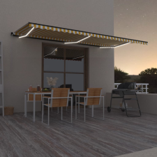 vidaXL sárga és fehér kézzel kihúzható LED-es napellenző 600 x 350 cm kerti bútor