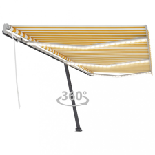 vidaXL Sárga és fehér kézzel kihúzható LED-es napellenző 600 x 350 cm kerti bútor