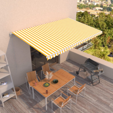 vidaXL sárga és fehér kézzel kihúzható napellenző 500 x 350 cm kerti bútor