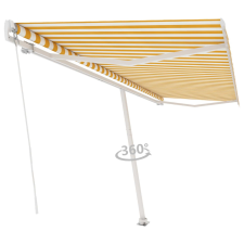 vidaXL sárga és fehér kézzel kihúzható póznás napellenző 500 x 350 cm kerti bútor