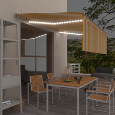 vidaXL Sárga és fehér kihúzható LED-es napellenző redőnnyel 4,5 x 3 m kerti bútor