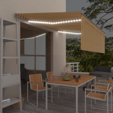 vidaXL sárga-fehér kézzel kihúzható LED-es napellenző redőnnyel 4x3 m kerti bútor