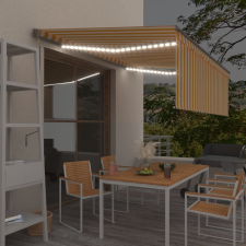 vidaXL sárga-fehér redőnyös, LED-es, szélérzékelős napellenző 4,5x3 cm kerti bútor