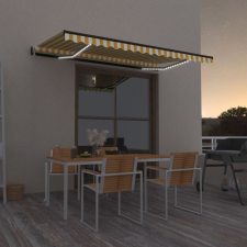 vidaXL sárga-fehér szélérzékelős és LED-es napellenző 450 x 300 cm kerti bútor