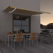 vidaXL Sárga-fehér szélérzékelős és LED-es napellenző 500 x 350 cm (3069033) kerti bútor