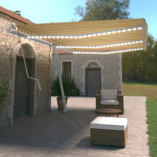 vidaXL sárga-fehér szélérzékelős és LED-es napellenző 600 x 350 cm kerti bútor