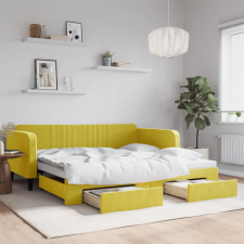 vidaXL sárga kihúzható bársony heverő fiókkal 100 x 200 cm ágy és ágykellék