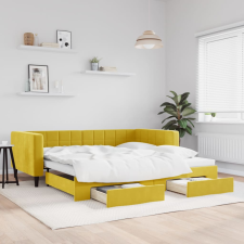 vidaXL sárga kihúzható bársony heverő fiókkal 100 x 200 cm ágy és ágykellék
