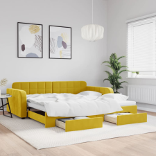 vidaXL sárga kihúzható bársony heverő fiókkal 100 x 200 cm ágy és ágykellék