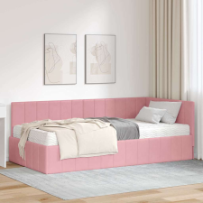 vidaXL Sarokágy keret matracmal Rózsaszín 90 x 200 cm Bársony ágy és ágykellék