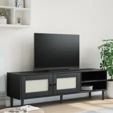vidaXL SENJA fekete rattanhatású tömör fenyő TV-szekrény 158x40x49 cm bútor