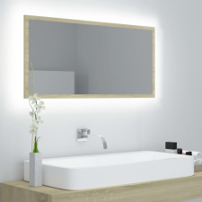vidaXL Sonoma színű LED-es forgácslap fürdőszobai tükör 90x8,5x37 cm fürdőszoba kiegészítő