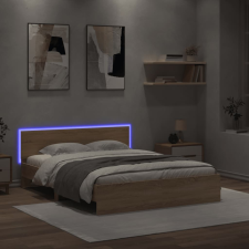 vidaXL sonoma tölgy színű ágykeret fejtámlával és LED-del 160 x 200 cm ágy és ágykellék
