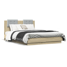 vidaXL sonoma tölgy színű ágykeret fejtámlával és LED-ekkel 140x190 cm ágy és ágykellék