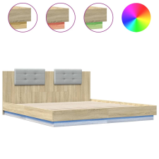 vidaXL sonoma tölgy színű ágykeret fejtámlával és LED-ekkel 200x200 cm (3209984) ágy és ágykellék