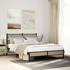 vidaXL sonoma tölgy színű fém ágykeret matrac nélkül 135 x 190 cm ágy és ágykellék