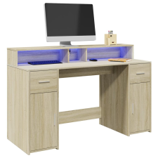 vidaXL sonoma tölgy színű szerelt fa íróasztal LED-ekkel 140x55x91 cm bútor