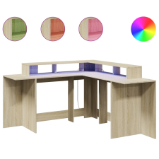 vidaXL sonoma tölgy színű szerelt fa íróasztal LED-ekkel 152x152x91 cm (3309458) íróasztal