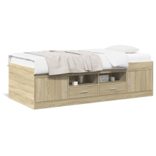 vidaXL sonoma tölgy színű szerelt fa kanapéágy fiókokkal 90 x 200 cm ágy és ágykellék