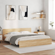 vidaXL sonoma-tölgyszínű ágykeret fejtámlával 200 x 200 cm ágy és ágykellék