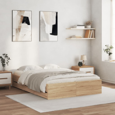 vidaXL sonoma-tölgyszínű szerelt fa ágykeret fiókokkal 120 x 190 cm ágy és ágykellék