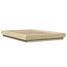 vidaXL sonoma-tölgyszínű szerelt fa ágykeret LED-del 140x200 cm (3281100) ágy és ágykellék