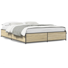 vidaXL sonoma tölgyszínű szerelt fa és fém ágykeret 135 x 190 cm ágy és ágykellék