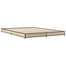 vidaXL sonoma tölgyszínű szerelt fa és fém ágykeret 135 x 190 cm (845162) ágy és ágykellék