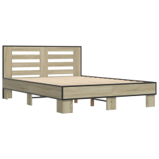 vidaXL sonoma tölgyszínű szerelt fa és fém ágykeret 140x190 cm (3280113) ágy és ágykellék