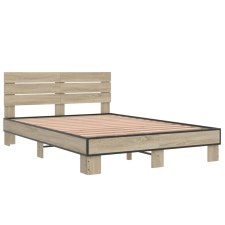 vidaXL sonoma tölgyszínű szerelt fa és fém ágykeret 140x190 cm (3280168) ágy és ágykellék
