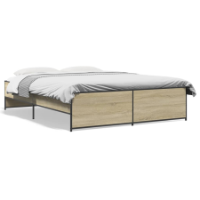 vidaXL sonoma tölgyszínű szerelt fa és fém ágykeret 150 x 200 cm ágy és ágykellék