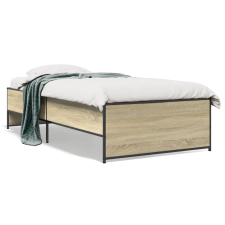 vidaXL sonoma tölgyszínű szerelt fa és fém ágykeret 75 x 190 cm ágy és ágykellék