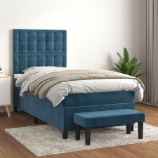vidaXL sötétkék bársony rugós ágy matraccal 100 x 200 cm ágy és ágykellék