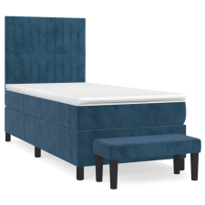 vidaXL sötétkék bársony rugós ágy matraccal 100 x 200 cm (3137951) ágy és ágykellék