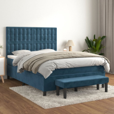 vidaXL sötétkék bársony rugós ágy matraccal 140x200 cm ágy és ágykellék