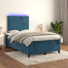 vidaXL sötétkék bársony rugós és LED-es ágy matraccal 120x200 cm ágy és ágykellék
