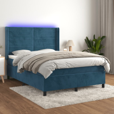 vidaXL sötétkék bársony rugós és LED-es ágy matraccal 140x190 cm ágy és ágykellék