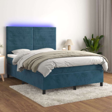 vidaXL sötétkék bársony rugós és LED-es ágy matraccal 140x190 cm ágy és ágykellék