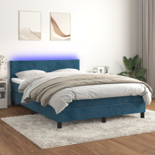 vidaXL sötétkék bársony rugós és LED-es ágy matraccal 140x200 cm ágy és ágykellék