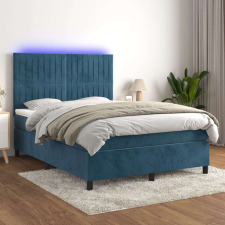 vidaXL sötétkék bársony rugós és LED-es ágy matraccal 140x200 cm ágy és ágykellék