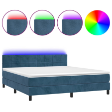 vidaXL sötétkék bársony rugós és LED-es ágy matraccal 160x200 cm (3134415) ágy és ágykellék