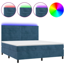 vidaXL sötétkék bársony rugós és LED-es ágy matraccal 160x200 cm (3136195) ágy és ágykellék