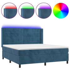 vidaXL sötétkék bársony rugós és LED-es ágy matraccal 180x200 cm (3139581) ágy és ágykellék